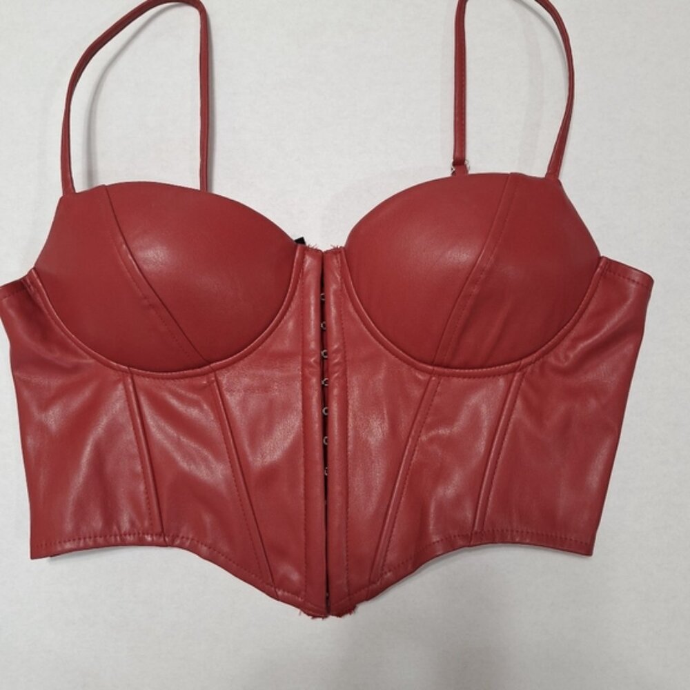 Windor Red Vintage y2k Faux Leather Bustier  Crop Top  Large